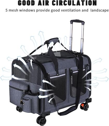 Cat Carrier for 2 Cats,Cat Carrier with Wheels for Cats and Dogs, Foldable Double Pet Carrier, Rolling Dog Carrier with Detachable Wheels and Telescopic Handle,2 Front Zippered Compartments Gray in Saudi Arabia