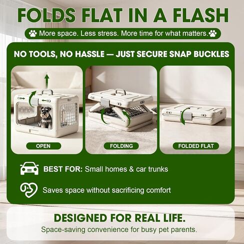 Collapsible Small Dog Crate, Hard-Sided Foldable Cat Carrier in Kuwait