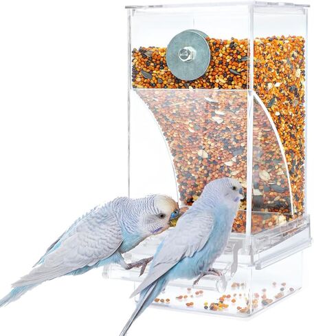 Bird Parrot Feeders, No Mess Automatic Cage Feeder Dispenser Food Container, Auto Bird Seed Bowl for Small Medium Birds, Cockatiel Canary Cockatoos Parakeet Conure Lovebird, Acrylic Clear (Feeder) in Kuwait