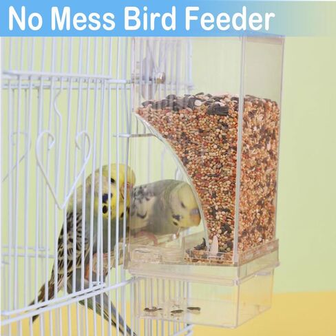 Bird Parrot Feeders, No Mess Automatic Cage Feeder Dispenser Food Container, Auto Bird Seed Bowl for Small Medium Birds, Cockatiel Canary Cockatoos Parakeet Conure Lovebird, Acrylic Clear (Feeder) in Kuwait
