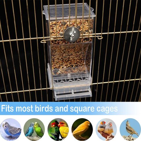 Bird Parrot Feeders, No Mess Automatic Cage Feeder Dispenser Food Container, Auto Bird Seed Bowl for Small Medium Birds, Cockatiel Canary Cockatoos Parakeet Conure Lovebird, Acrylic Clear (Feeder) in Kuwait