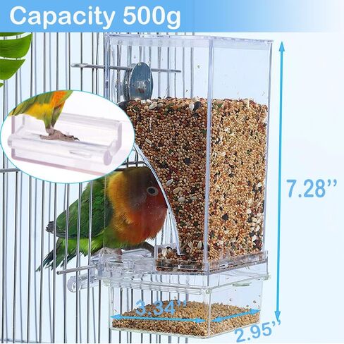 Bird Parrot Feeders, No Mess Automatic Cage Feeder Dispenser Food Container, Auto Bird Seed Bowl for Small Medium Birds, Cockatiel Canary Cockatoos Parakeet Conure Lovebird, Acrylic Clear (Feeder) in Kuwait