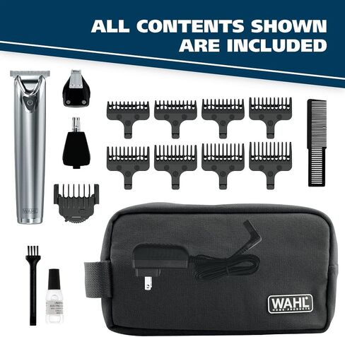 Wahl USA Stainless Steel Lithium-Ion Cordless Beard Trimmer for Men - Rechargeable All in One Men's Beard Trimmer with Rotary Ear & Nose Trimmer, & Detail Trimmer - Model 9818A in Kuwait