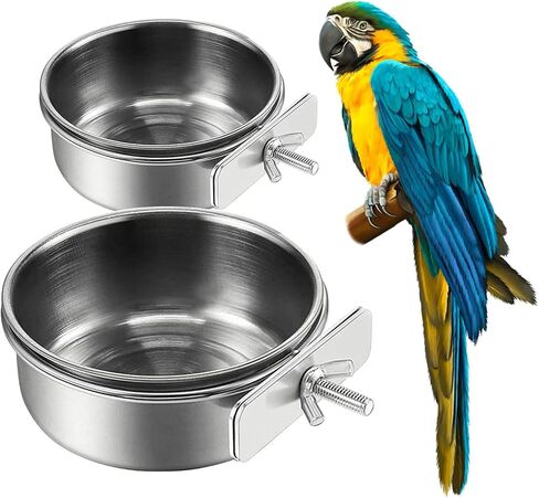 2Pcs Stainless Steel Bird Feeding Bowls, Small Bird Feeding Cup, Stainless Steel Parrot Food Bowl Cage with Holder, Parrot Cage Water Feeder, Pet Cage Cup Holder (Dia 4.72", 5.51",) in Saudi Arabia