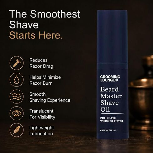 Grooming Lounge Beard Master Shave Oil - Eliminates Razor Drag and Burn - No Clogged Pores or Residue - Can be Used Solo or With a Cream - Translucent Solution - No Parabens - Cruelty Free - 1 oz in Kuwait
