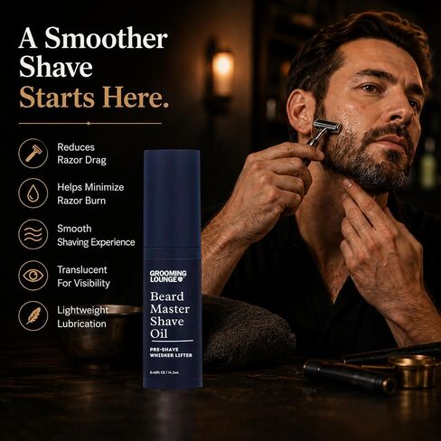 Grooming Lounge Beard Master Shave Oil - Eliminates Razor Drag and Burn - No Clogged Pores or Residue - Can be Used Solo or With a Cream - Translucent Solution - No Parabens - Cruelty Free - 1 oz in Kuwait