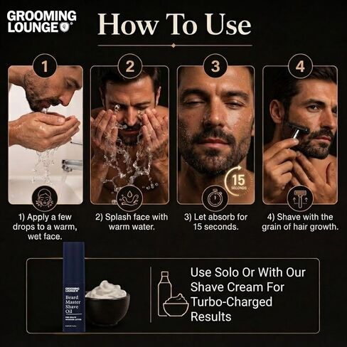 Grooming Lounge Beard Master Shave Oil - Eliminates Razor Drag and Burn - No Clogged Pores or Residue - Can be Used Solo or With a Cream - Translucent Solution - No Parabens - Cruelty Free - 1 oz in Kuwait