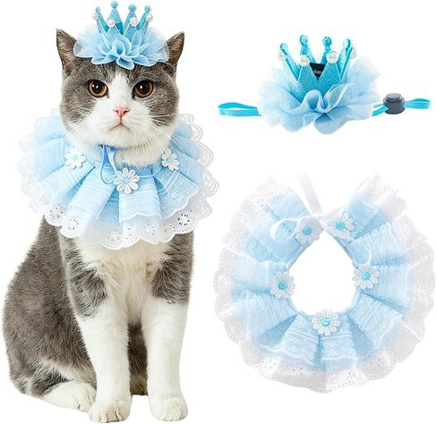 Cat Princess Costumes Pink Cat Crown Hat & Lace Bandana Scarf Set in Kuwait