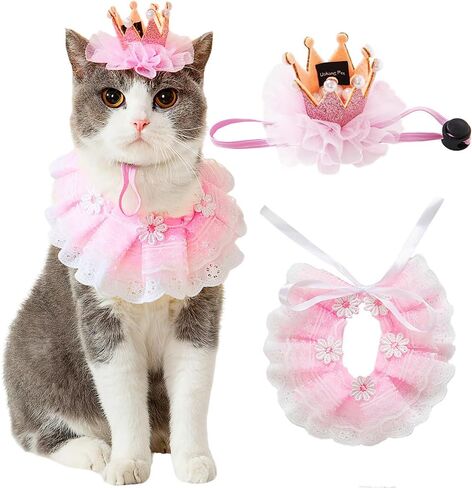 Cat Princess Costumes Pink Cat Crown Hat & Lace Bandana Scarf Set in Kuwait