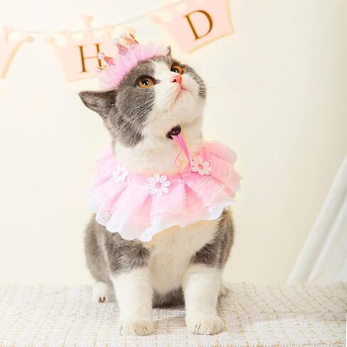 Cat Princess Costumes Pink Cat Crown Hat & Lace Bandana Scarf Set in Kuwait