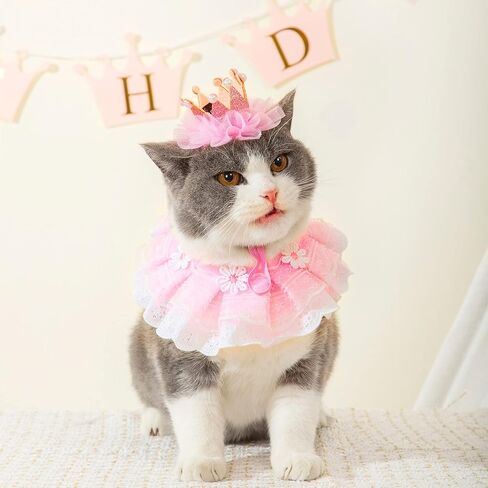Cat Princess Costumes Pink Cat Crown Hat & Lace Bandana Scarf Set in Kuwait