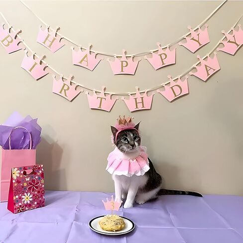 Cat Princess Costumes Pink Cat Crown Hat & Lace Bandana Scarf Set in Kuwait