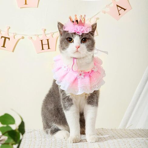 Cat Princess Costumes Pink Cat Crown Hat & Lace Bandana Scarf Set in Kuwait