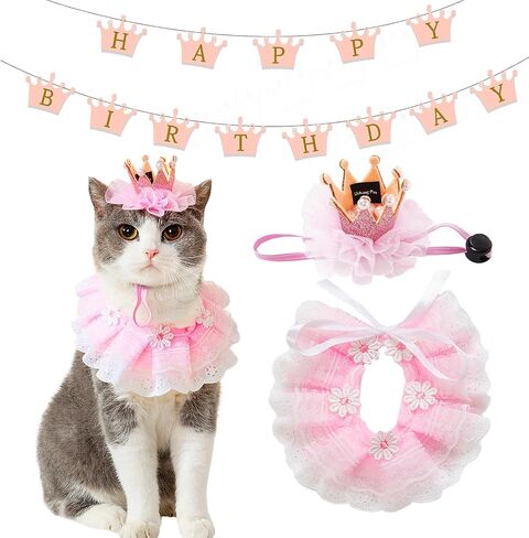 Cat Princess Costumes Pink Cat Crown Hat & Lace Bandana Scarf Set in Kuwait