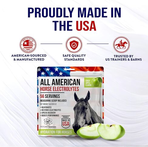 Horse Electrolytes Powder, Tasty Equine Hydration, Just Add to Water, Crisp Apple Flavor, 5 Pound Bag, Made in the USA in Kuwait