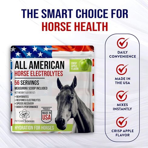 Horse Electrolytes Powder, Tasty Equine Hydration, Just Add to Water, Crisp Apple Flavor, 5 Pound Bag, Made in the USA in Kuwait