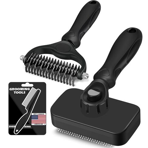 Professional 3PCS Self Cleaning Slicker Brush & Pet Grooming Rake & Flea Comb for Dogs,Cats and Horses | Double-Sided Dematting Comb & Skin Friendly Deshedding Grooming Tool | Pet Supplies (Black) in Kuwait