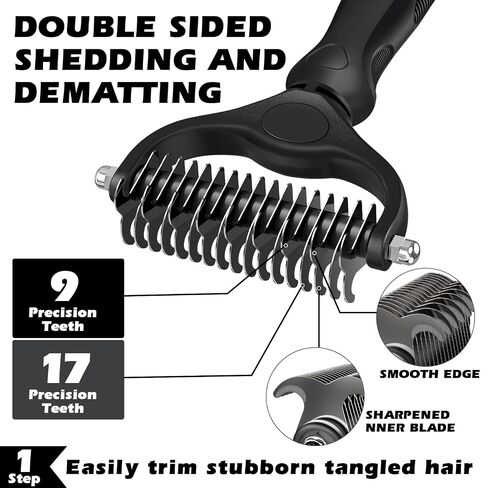 Professional 3PCS Self Cleaning Slicker Brush & Pet Grooming Rake & Flea Comb for Dogs,Cats and Horses | Double-Sided Dematting Comb & Skin Friendly Deshedding Grooming Tool | Pet Supplies (Black) in Kuwait