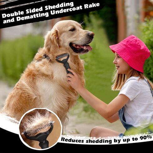 Professional 3PCS Self Cleaning Slicker Brush & Pet Grooming Rake & Flea Comb for Dogs,Cats and Horses | Double-Sided Dematting Comb & Skin Friendly Deshedding Grooming Tool | Pet Supplies (Black) in Kuwait