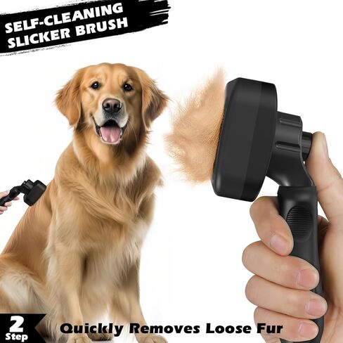 Professional 3PCS Self Cleaning Slicker Brush & Pet Grooming Rake & Flea Comb for Dogs,Cats and Horses | Double-Sided Dematting Comb & Skin Friendly Deshedding Grooming Tool | Pet Supplies (Black) in Kuwait