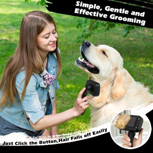 Professional 3PCS Self Cleaning Slicker Brush & Pet Grooming Rake & Flea Comb for Dogs,Cats and Horses | Double-Sided Dematting Comb & Skin Friendly Deshedding Grooming Tool | Pet Supplies (Black) in Kuwait