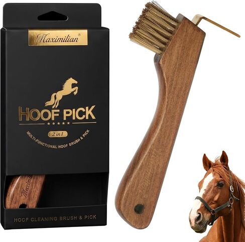 MAXIMILIAN 2-in-1 Solid Wood Horse Hoop Pick with Brush in Kuwait