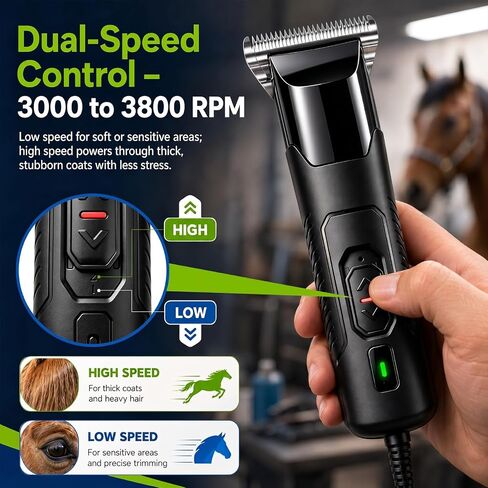 Professional Heavy Duty Horse Clippers, 2 Wide Blades & 3 Guide Combs in Kuwait