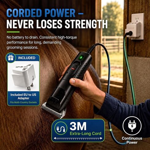 Professional Heavy Duty Horse Clippers, 2 Wide Blades & 3 Guide Combs in Kuwait