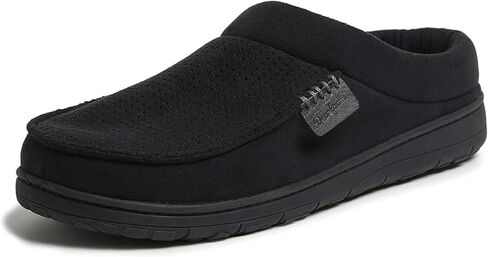 Dearfoams Men's Brendan Microfiber Suede Clog Slipper, Black (Perforated), Large Wide in Kuwait