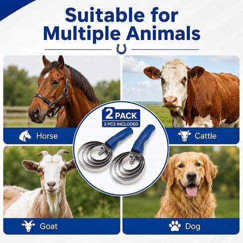 2-Pack Reversible Curry Combs for Horses and Pets, Stainless Steel in Kuwait