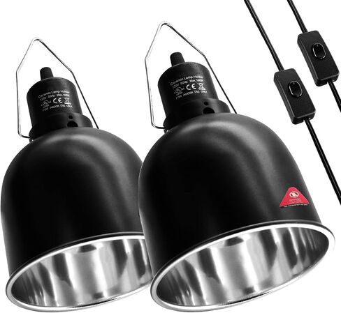 MECESOR Reptile Light Fixture, 2 Packs 5.5 Inch Deep Dome Lampshade, Reptile Heat Lamp Fixture with Separate Switches Fit for UVB Bulb Basking Heat Bulb for Reptile Glass Terrariums in Kuwait