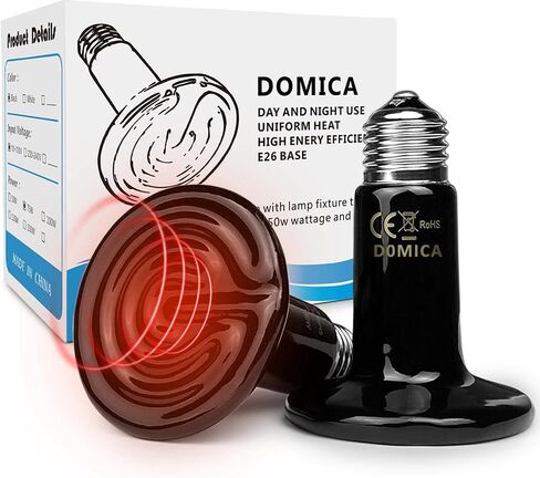 DOMICA 150W 2 Pack Reptile Heat Bulb, Beared Dragon Ceramic Heat Emitter, E26 No Light Night Use Heater Bulbs for Turtle, Lizard, Snake, Amphibians, Pet Brooder Coop Chicken (150W-Large Tank) in Kuwait