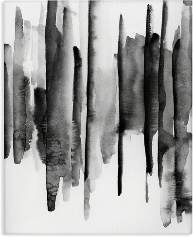Stupell Industries Vertical Black Ink Strokes Abstract Watercolor Over White, Designed by VDK Atelier Canvas Wall Art, 36 x 48 in Kuwait