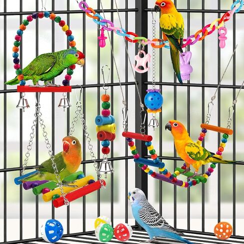 Bird Toys for Parakeets Parrots Conures Budgies with Swing Hammock Ladder in Kuwait