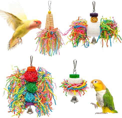 4PCS Bird Parrot Foraging Toys Parakeet Chewing Hanging Toy Shredded Paper Cage Accessories for Small Parrots Parakeets Conures Cockatiels Love Birds Cage Toy (4Pack) in Saudi Arabia