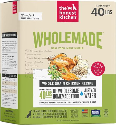 The Honest Kitchen Wholemade Whole Grain Chicken Recipe, Human Grade Dehydrated Dog Food, Just Add Water, Supports Digestion, Skin & Coat, Topper for Dry or Wet Dog Food, 10 lb Box Makes 40 lbs in Saudi Arabia