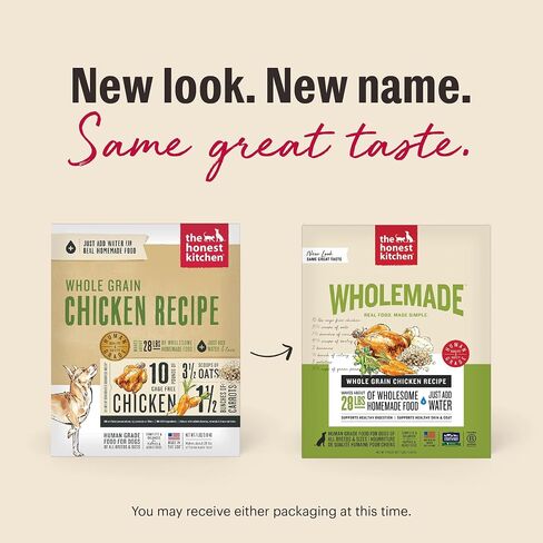 The Honest Kitchen Wholemade Whole Grain Chicken Recipe, Human Grade Dehydrated Dog Food, Just Add Water, Supports Digestion, Skin & Coat, Topper for Dry or Wet Dog Food, 10 lb Box Makes 40 lbs in Saudi Arabia
