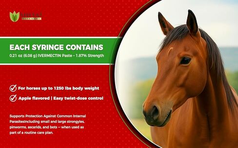 Ivermectin Horse Paste 1.87% – Apple Flavored – 6.08g Tube – for Horses Up to 1250 lb - 1 Pack in Saudi Arabia