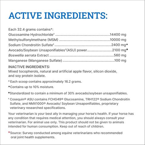 Nutramax Cosequin ASU Joint Health Supplement for Horses - Powder with Glucosamine, Chondroitin, ASU, and MSM, 500 Grams in Kuwait