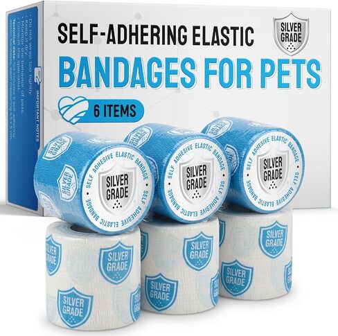 SILVER GRADE Vet Wrap for Horses, Cats, Birds & Other Animals – First Aid Dog Bandages for Wounds to Stop Licking & Scratching – 6 Rolls of Elastic Self-Adhering Bandages with Natural Rubber Latex in Kuwait