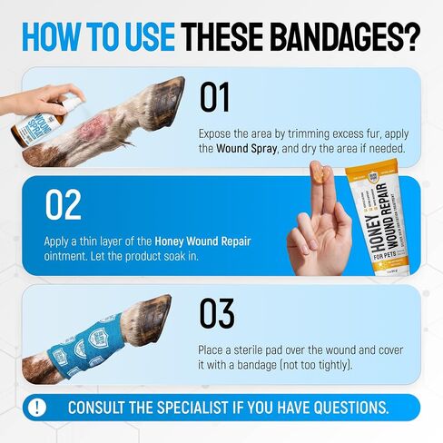 SILVER GRADE Vet Wrap for Horses, Cats, Birds & Other Animals – First Aid Dog Bandages for Wounds to Stop Licking & Scratching – 6 Rolls of Elastic Self-Adhering Bandages with Natural Rubber Latex in Kuwait