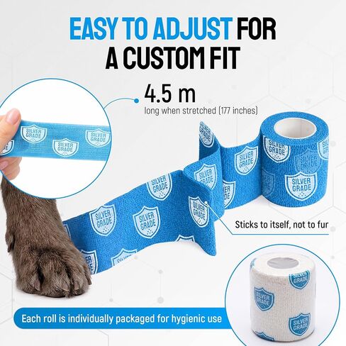 SILVER GRADE Vet Wrap for Horses, Cats, Birds & Other Animals – First Aid Dog Bandages for Wounds to Stop Licking & Scratching – 6 Rolls of Elastic Self-Adhering Bandages with Natural Rubber Latex in Kuwait