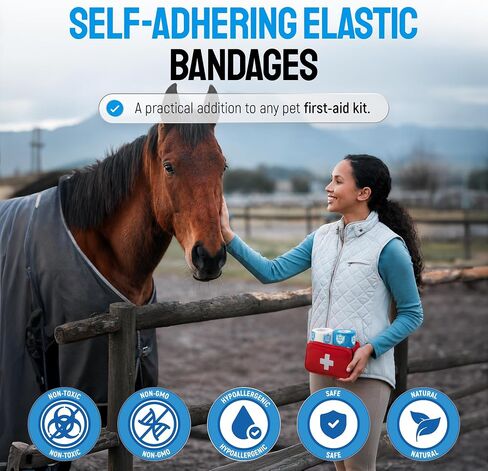 SILVER GRADE Vet Wrap for Horses, Cats, Birds & Other Animals – First Aid Dog Bandages for Wounds to Stop Licking & Scratching – 6 Rolls of Elastic Self-Adhering Bandages with Natural Rubber Latex in Kuwait