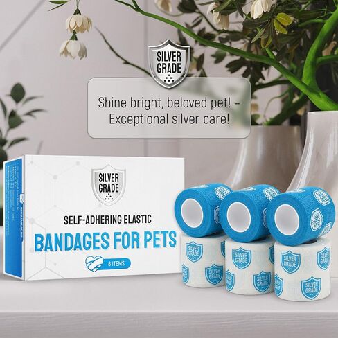 SILVER GRADE Vet Wrap for Horses, Cats, Birds & Other Animals – First Aid Dog Bandages for Wounds to Stop Licking & Scratching – 6 Rolls of Elastic Self-Adhering Bandages with Natural Rubber Latex in Kuwait