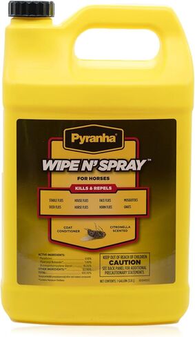 PYRANHA Wipe N' Spray for Horses - Oil-Based Long Lasting Fly Control Repels Horn, Deer, Horse, House, Stable, & Face Flies, Ticks, Mites, Mosquitoes, Gnats & Lice, 1 Gallon in Kuwait
