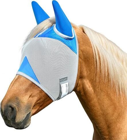 Horse Fly Mask with Ears, UV Block Breathable Mesh (Blue, L) in Kuwait