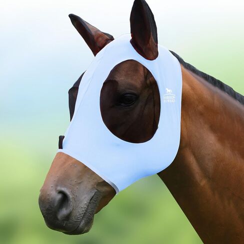 Harrison Howard Super Comfort Stretchy Fly Mask Large Eye Space with UV Protection Soft on Skin with Breathability Navy Blue L Full Size in Kuwait
