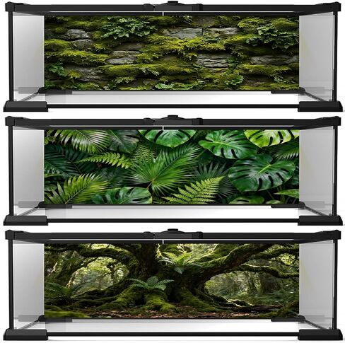 3 Pack 48"x24" Reptile Terrarium Background for Bearded Dragon Tank, 40-120 Gallon Aquarium Tank Decor with Non-Reflective Polyester Fabric,Green Turtle Back Leaf Moss Ancient Tree Background S023 in Saudi Arabia