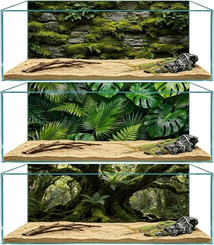 3 Pack 48"x24" Reptile Terrarium Background for Bearded Dragon Tank, 40-120 Gallon Aquarium Tank Decor with Non-Reflective Polyester Fabric,Green Turtle Back Leaf Moss Ancient Tree Background S023 in Saudi Arabia