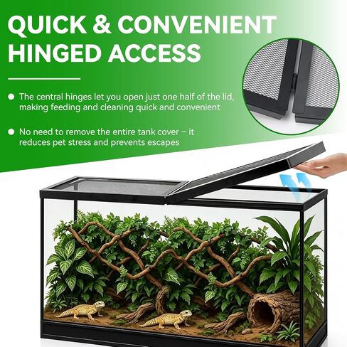 Hinged Terrarium Screen Cover for 20 Long/29/37 Gallon, 30.6" x 13", Black in Saudi Arabia